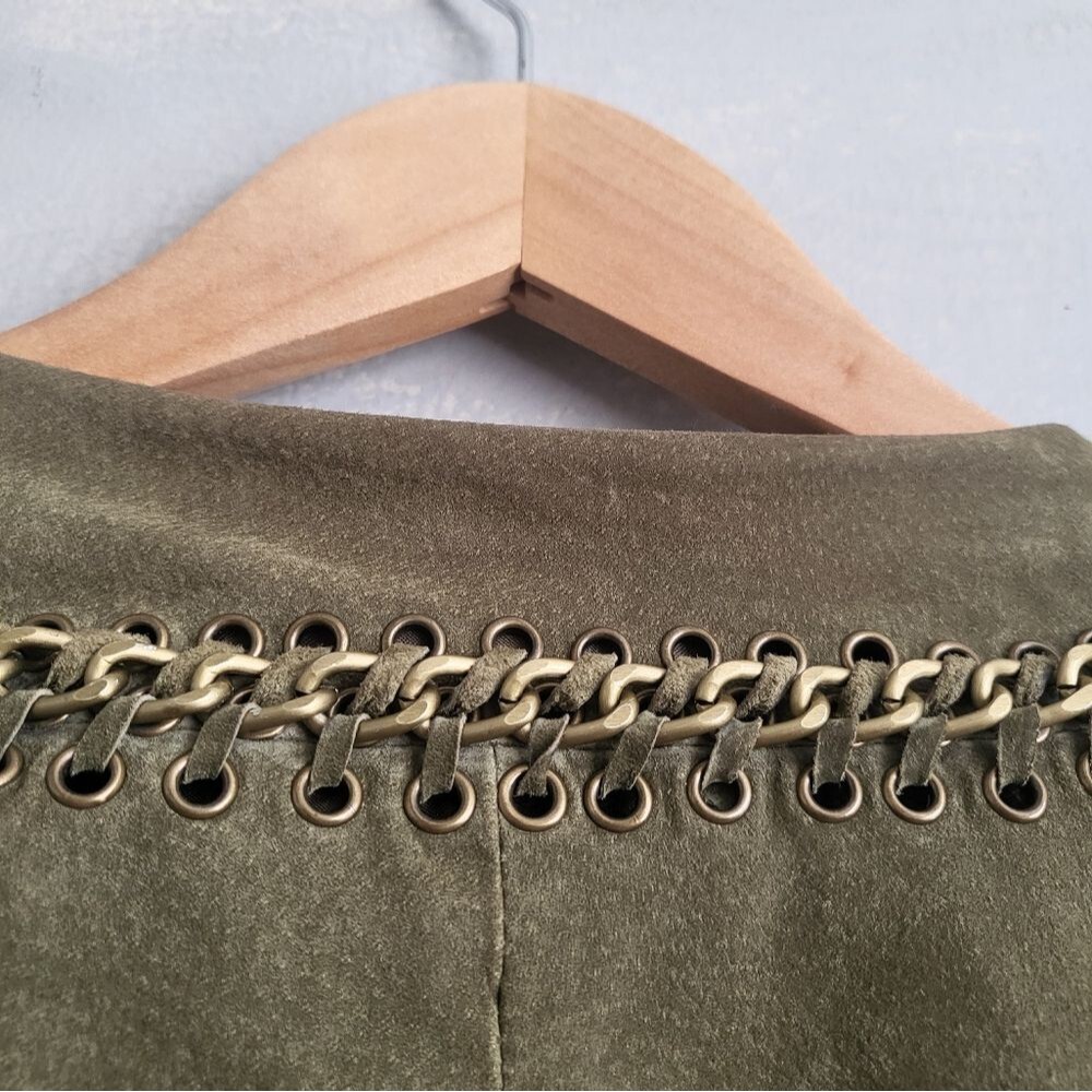 BRADLEY BY BRADLEY BAYOU SOFT SUEDE JACKET CHAIN DETAIL Sz 2X OLIVE GREEN $250 - Picture 7 of 11